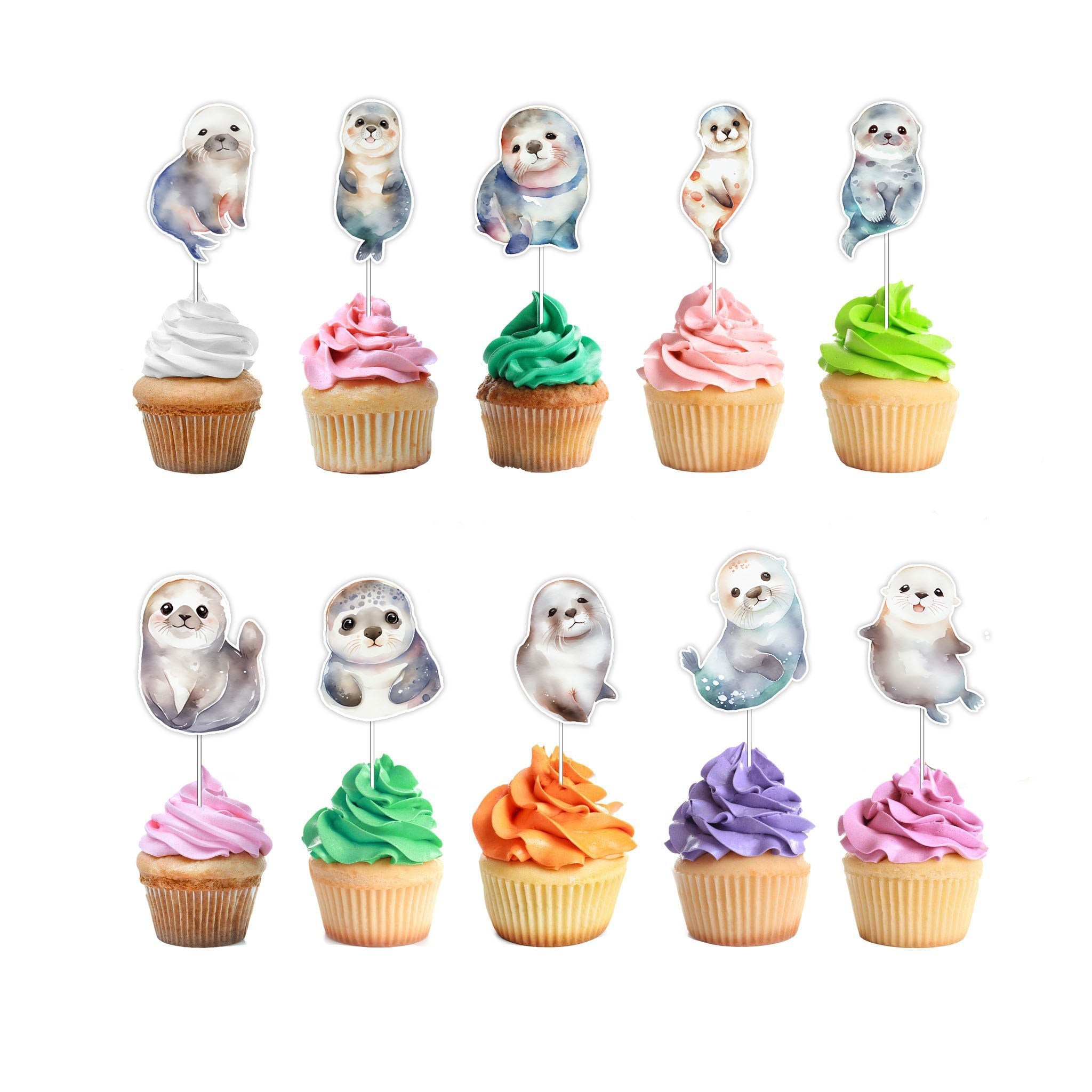"Splashy Seals" Cupcake Toppers - Whisk Your Party to the Seaside!
