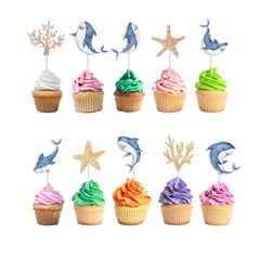"Ocean Adventure" Shark Set Of 10 Cupcake Toppers for Parties and Celebrations