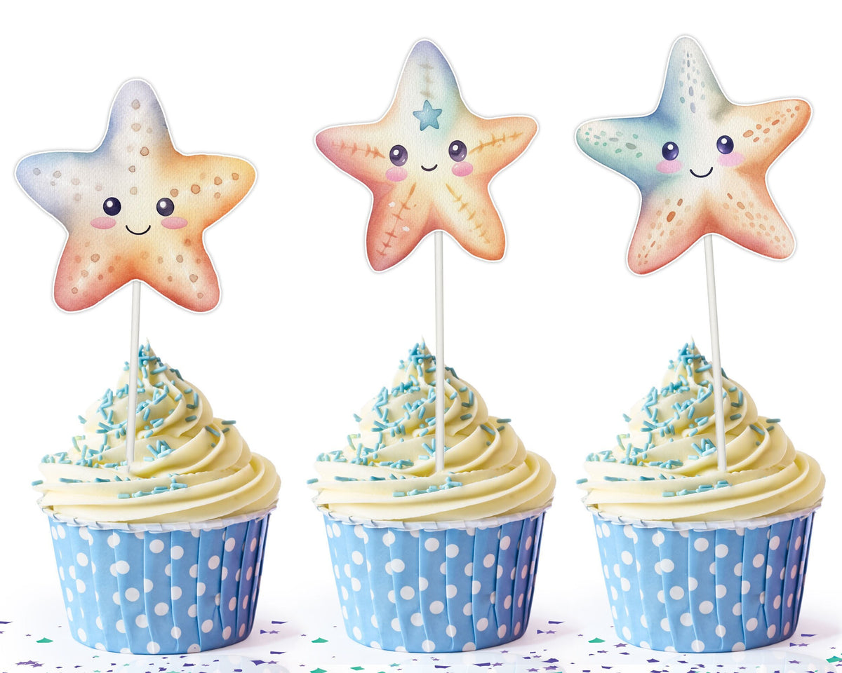 Seaside Sparkle" Starfish Cupcake Toppers - Bring the Beach to Your Bakes