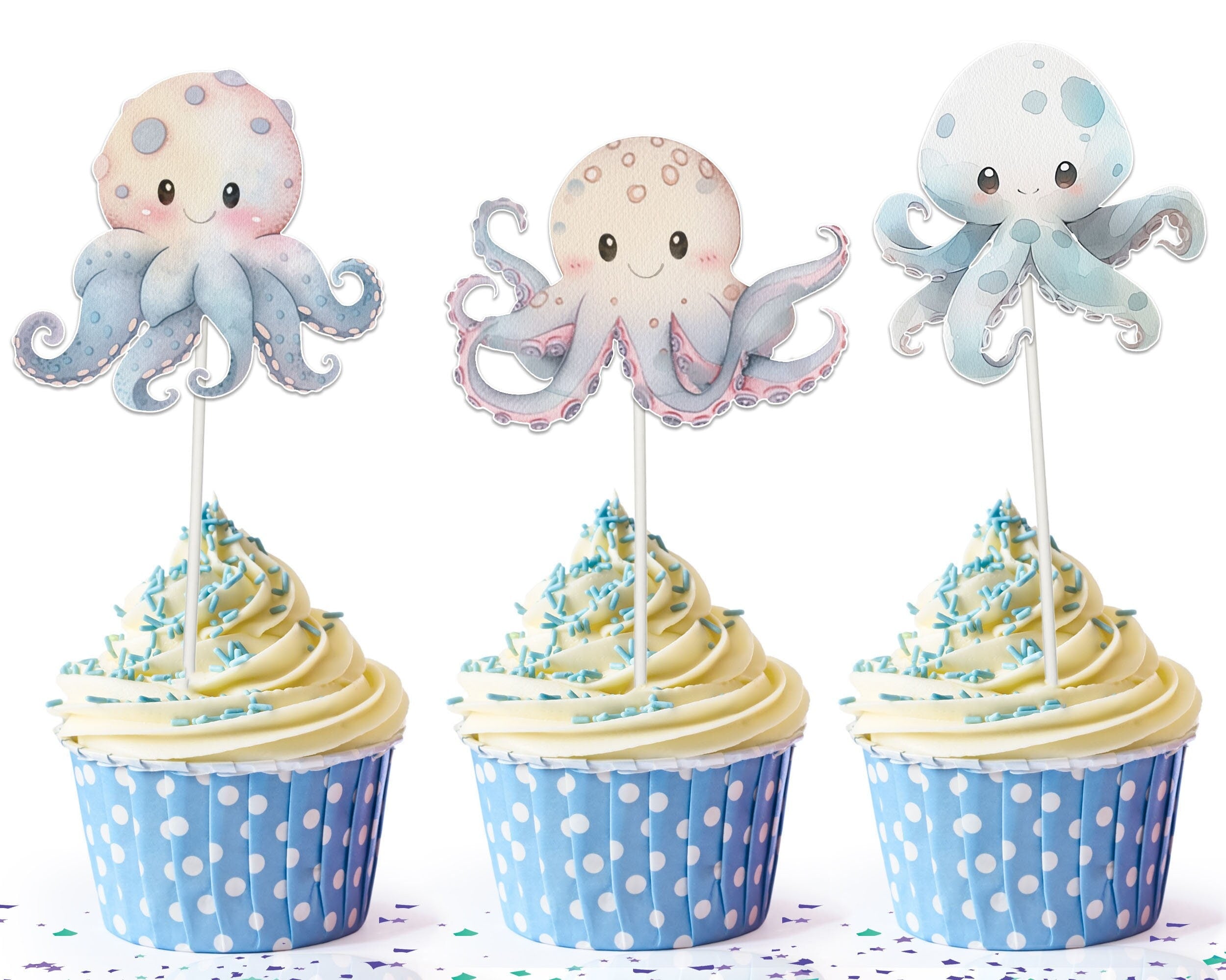 Ocean Whirl" Octopus Cupcake Toppers - Submerge Your Sweets in Sea Splendor