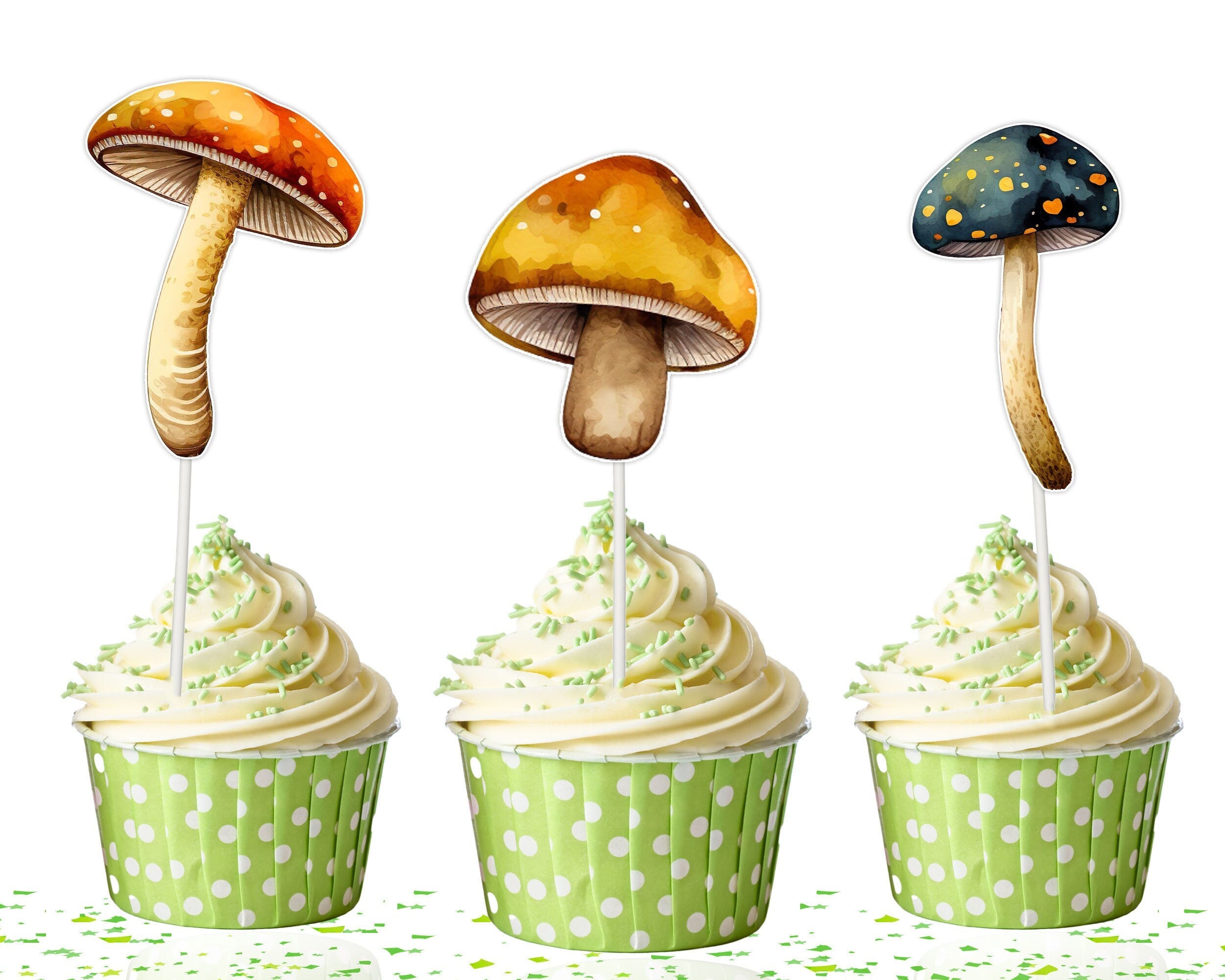 "Enchanted Mycology" - Forest Mushrooms Cupcake Toppers for a Whimsical Party Treat