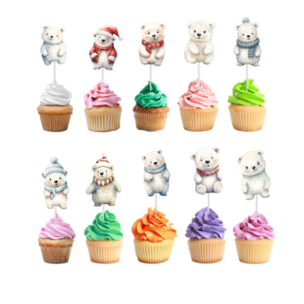 Cozy Polar Bear Cartoon Cupcake Toppers for Winter Celebrations and Holiday Parties
