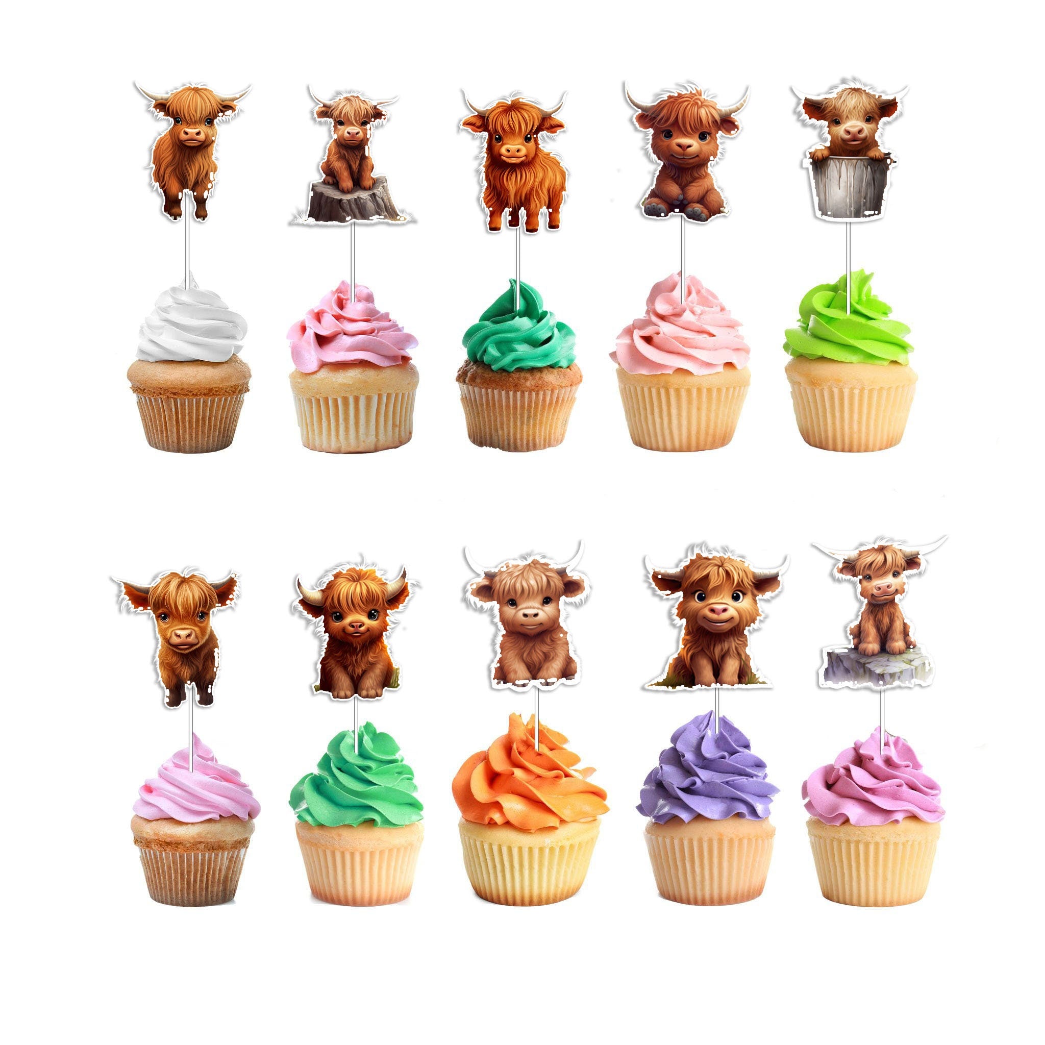 "Moo-tiful Highland" Cow Cupcake Toppers - Turn Your Party Into a Highland Haven!