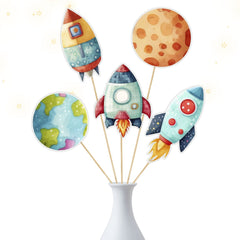 Set of 5 Rocket Centerpieces for Space-Themed Party Decor