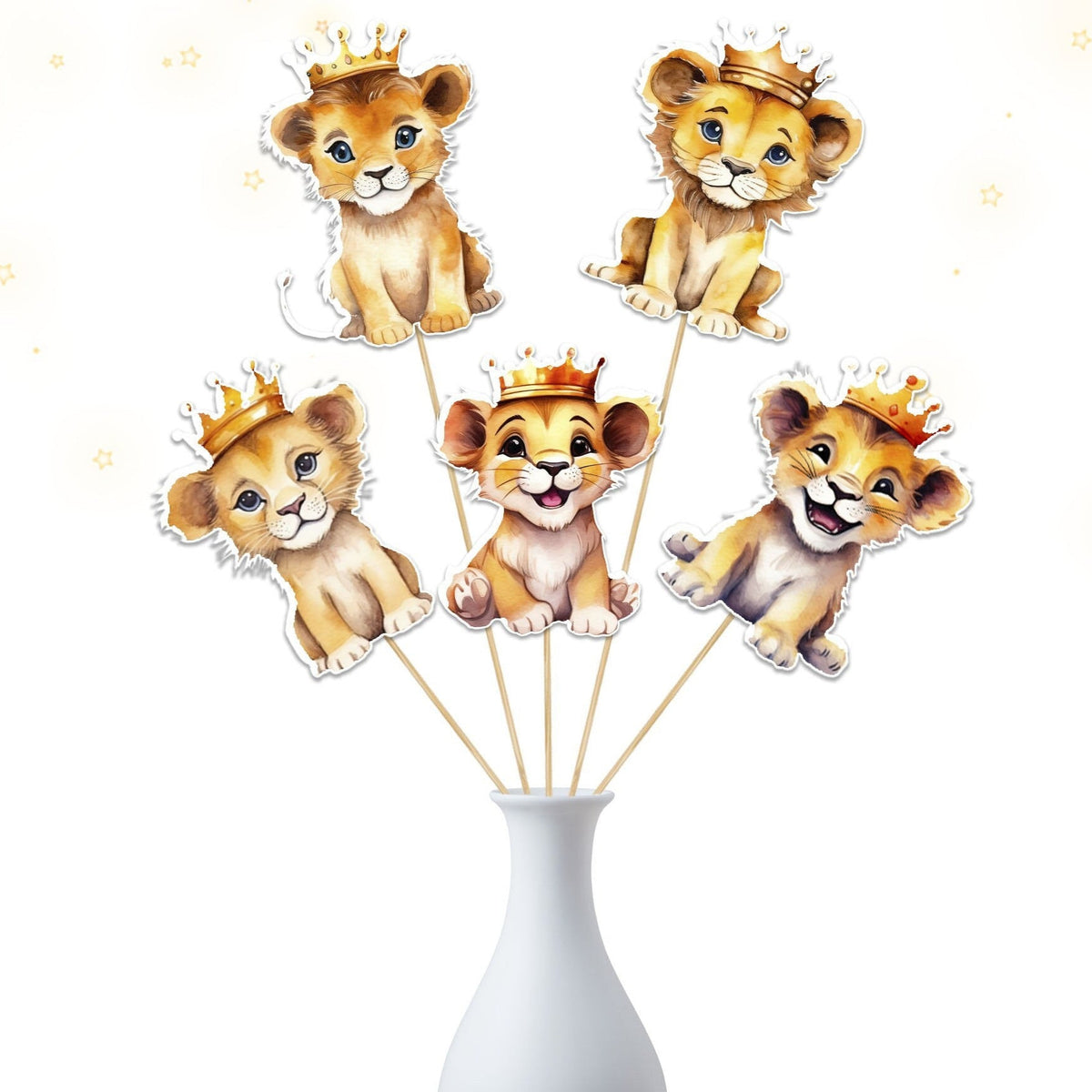 Set of 5 Lion Centerpieces for Safari Party Decor