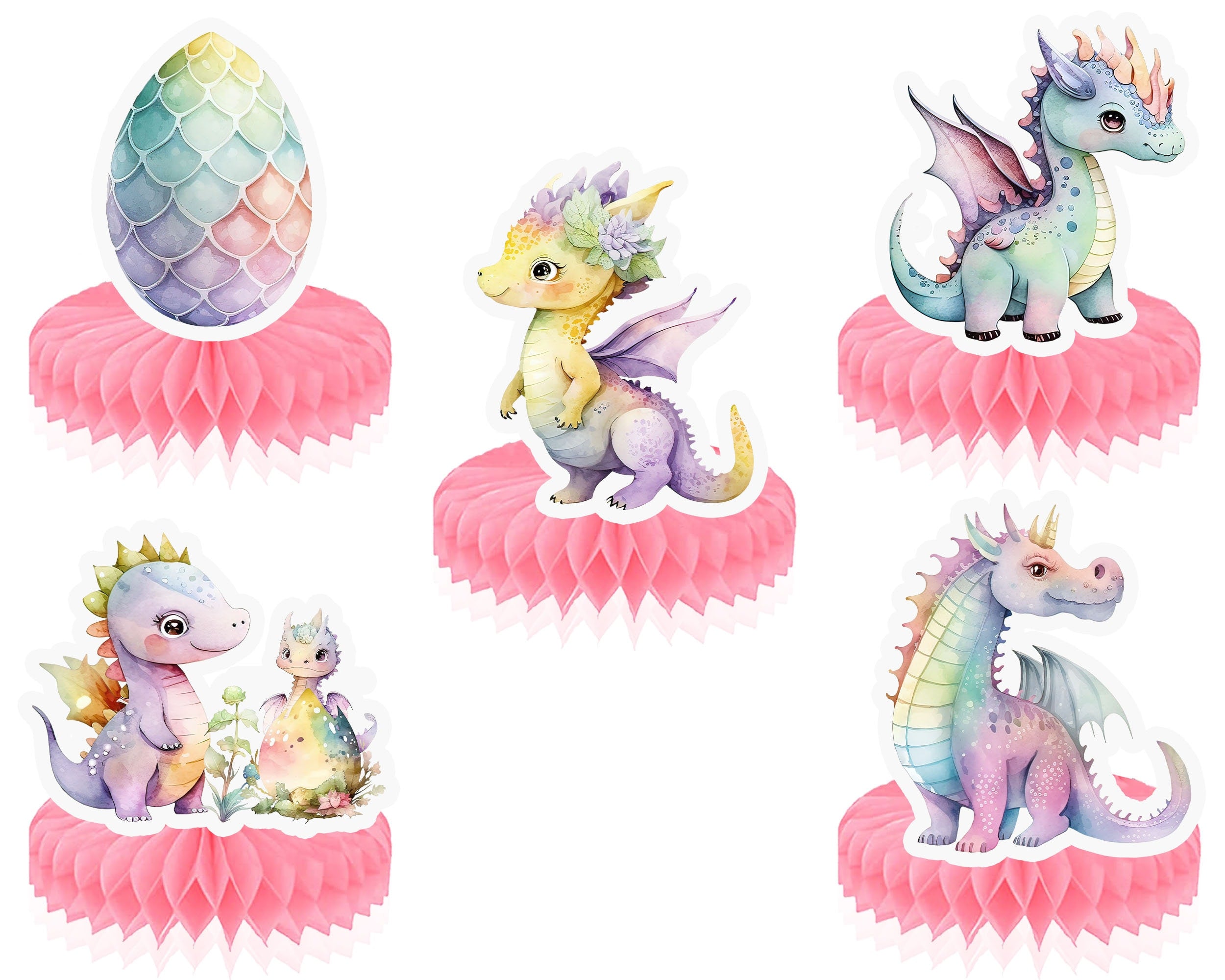Adorable 5-Piece Pink Dragon Honeycomb Party Decor Set