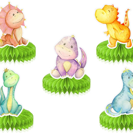 Jubilant Dino Honeycombs Set - 5pcs Colorful Dinosaur Table Centerpieces