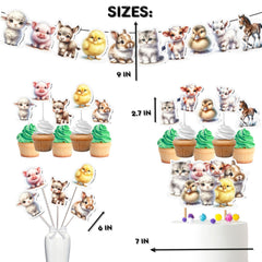 Barnyard Fun Farm Animals Party Decor Set - Banner, Cake Topper, Cupcake Toppers & Centerpieces for Birthdays & Baby Showers