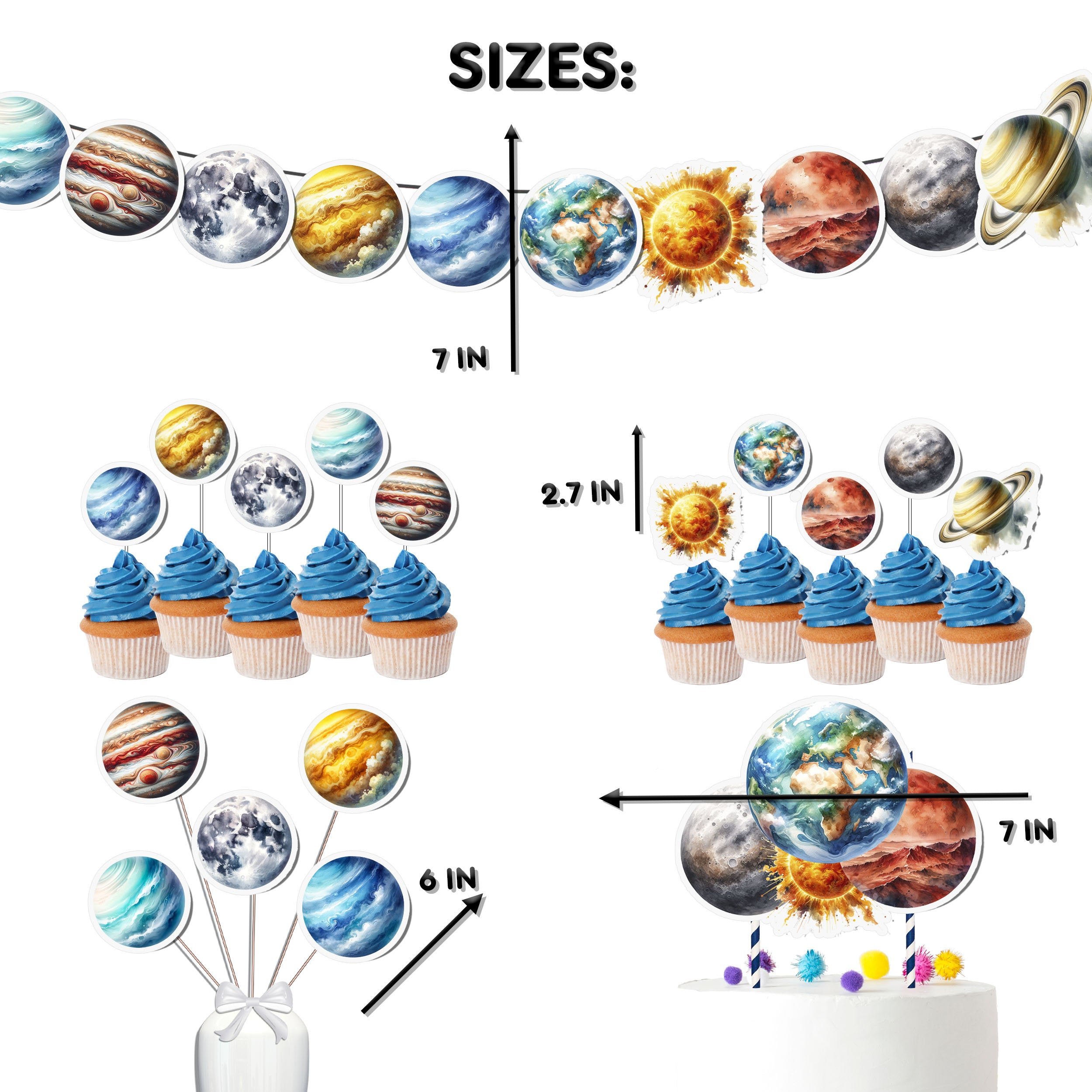 Stellar Solar System Party Decor Set - Banner, Cake Topper, Cupcake Toppers & Centerpieces for Cosmic Celebrations
