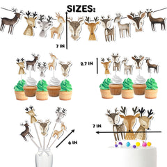 Enchanting Deer Birthday Party Decoration Set - Banner, Cake & Cupcake Toppers, Centerpieces