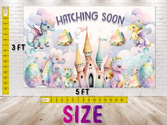 "Hatching Soon" Pink Dragon Baby Shower and Birthday Backdrop 5x3 FT - Magical Nursery Decor