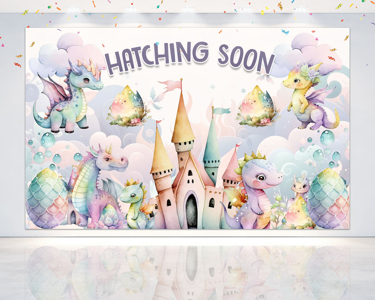 "Hatching Soon" Pink Dragon Baby Shower and Birthday Backdrop