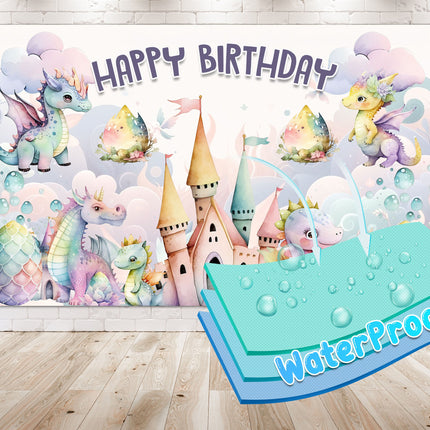 Enchanted Dragon" Happy Birthday Backdrop 5x3 FT - Magical Dragon Celebration Theme