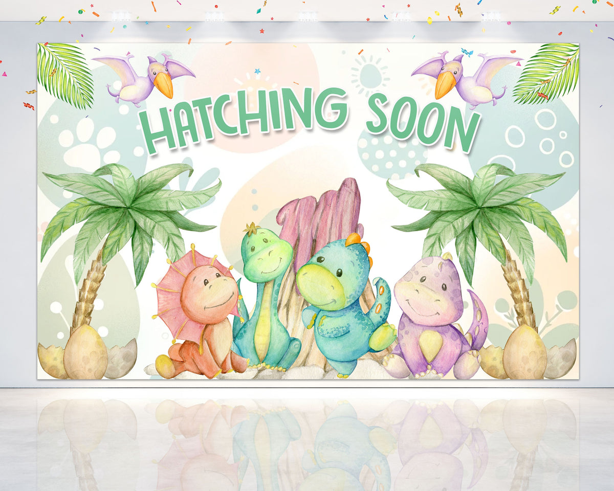 "Hatching Soon" Dinosaur Baby Shower Backdrop
