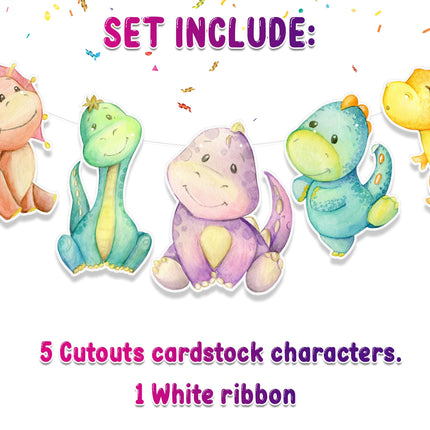 Prehistoric Pals Dino Cartoon Banner - Delightful Dinosaur Decor for Kids' Rooms & Parties