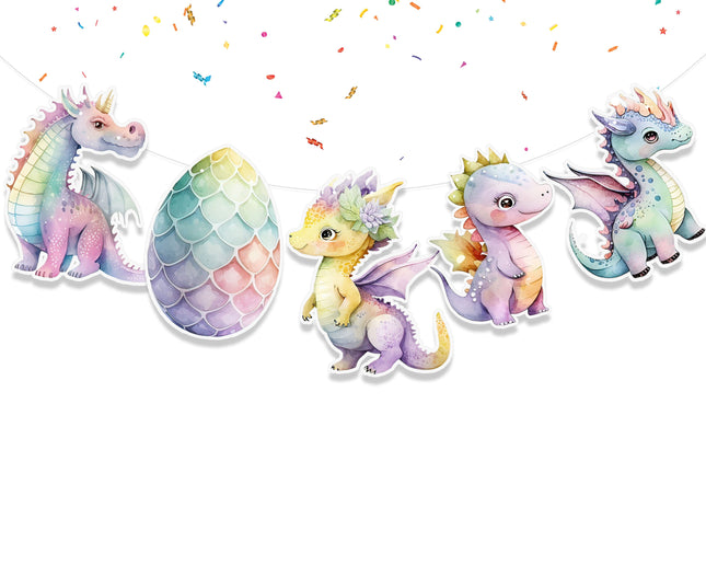 Enchanted Pastel Dragon Cartoon Banner - Mystical Nursery and Playroom Decor
