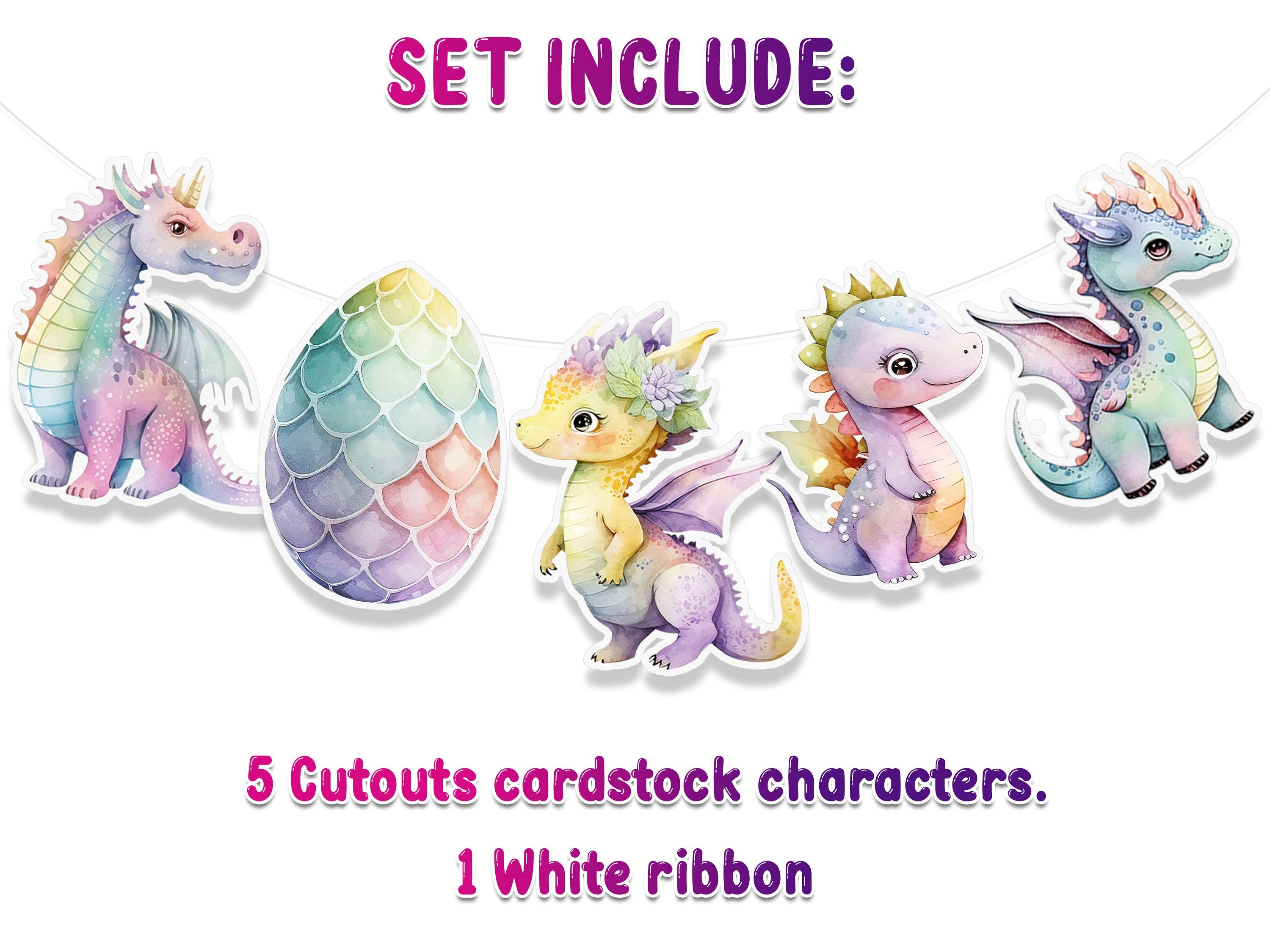 Enchanted Pastel Dragon Cartoon Banner - Mystical Nursery and Playroom Decor