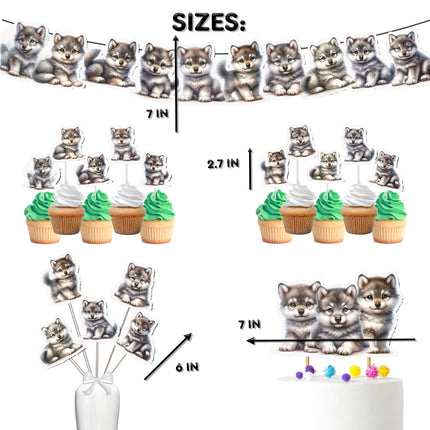 Enchanting Wolf-Themed Party Decor Set - Includes Cake Topper, Cupcake Toppers, Centerpieces & Banner