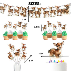 Woodland Deer Birthday Party Decor Set - Graceful Cake Topper, Cupcake Toppers, Centerpieces & Banner - Celebrate in Enchanted Forest Style