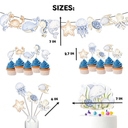 Dive Into Fun with Under-the-Sea Party Decor Set - Banner, Cake & Cupcake Toppers, Centerpieces for Birthday & Baby Shower
