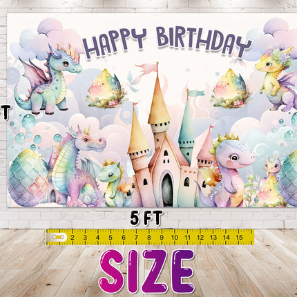 Enchanted Dragon" Happy Birthday Backdrop 5x3 FT - Magical Dragon Celebration Theme