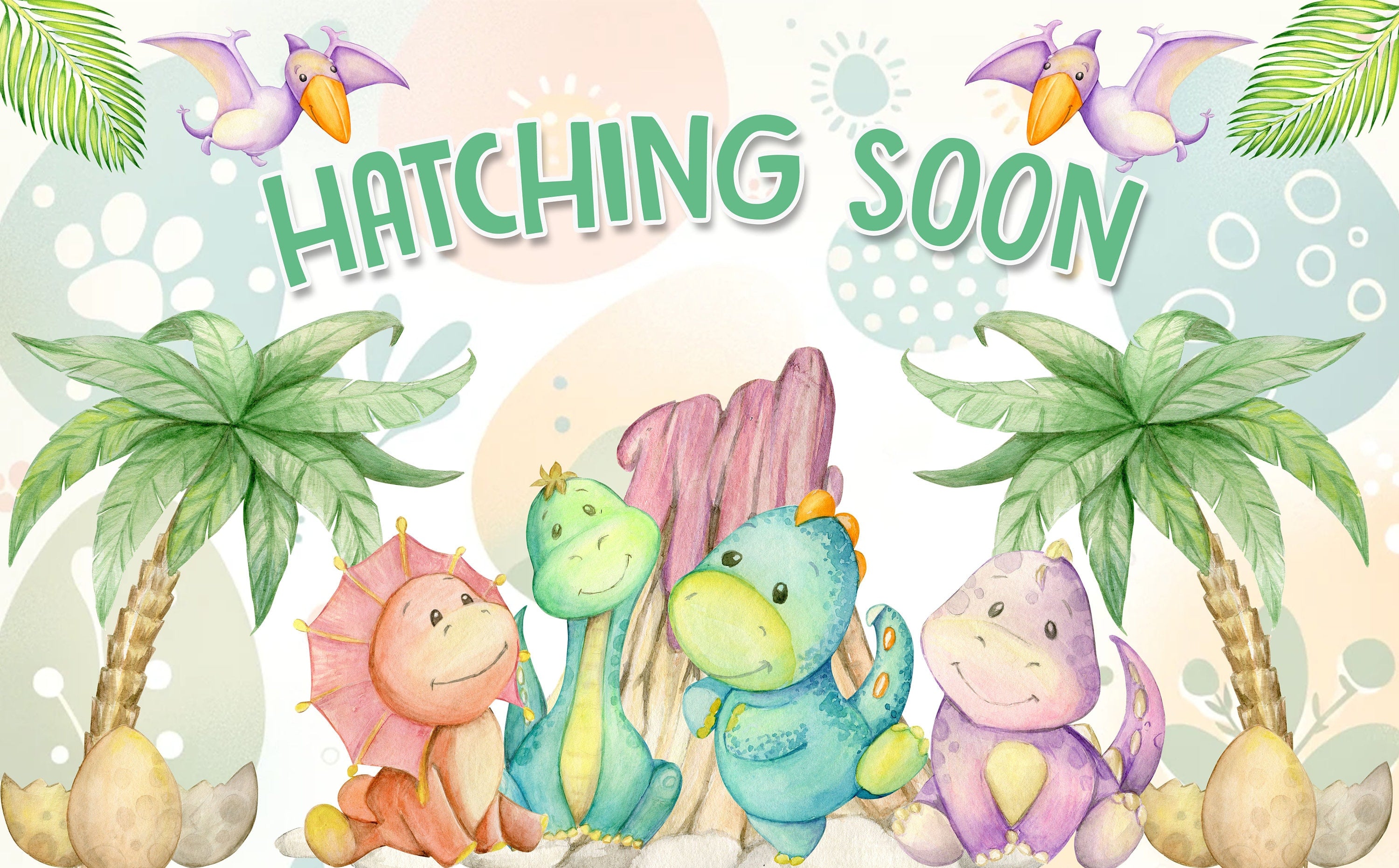"Hatching Soon" Dinosaur Baby Shower Backdrop 5x3 FT - Prehistoric Celebration Decor