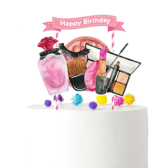 Glamour Galore - Chic Makeup Cake Topper for Stylish Celebrations