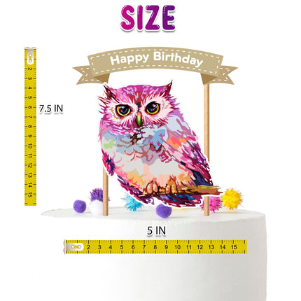 Kaleidoscope Gaze- Vibrant Watercolor Owl Cake Topper for Enchanting Birthdays