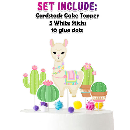 Llama Party Time - Festive Fiesta Llama Cartoon Cake Topper