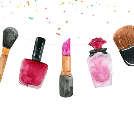 Chic Beauty Essentials Cartoon Banner - Perfect for Makeup Lovers and Beauty Spaces