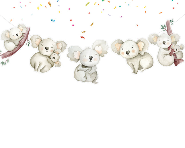 Cuddly Koala Family Cartoon Banner - Adorable Australian Wildlife Nursery Decor