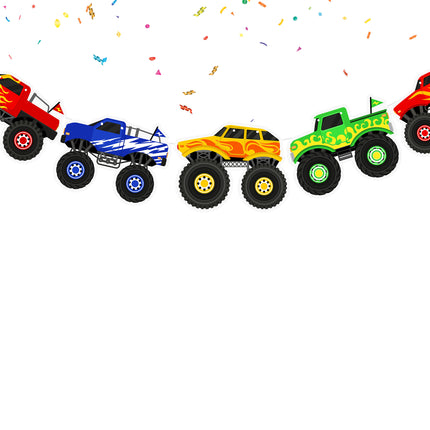 Rumbling Trucks Cartoon Banner - High-Octane Decor for Kids' Bedrooms and Play Areas