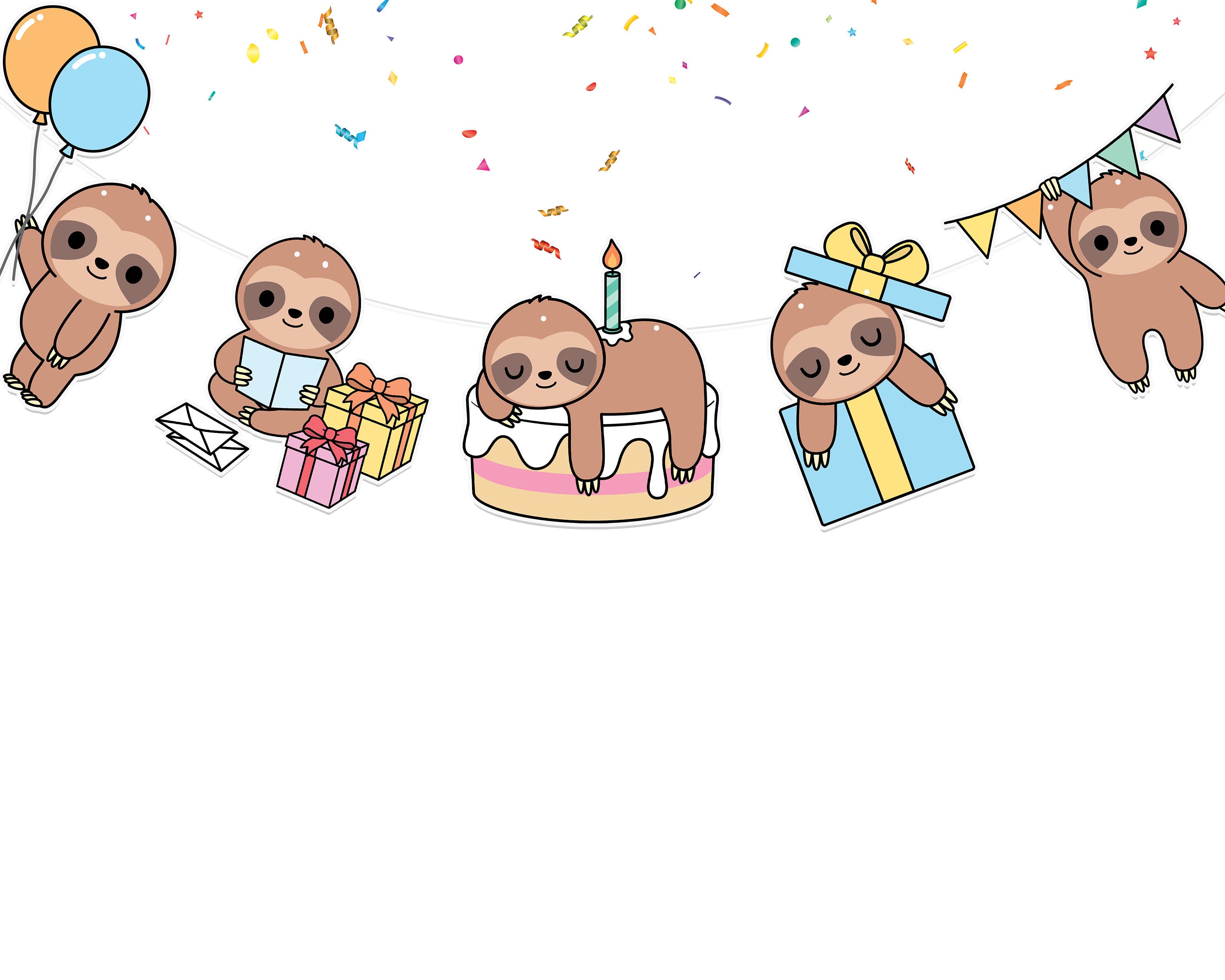 Cheerful Sloth Party Cartoon Banner - Adorable Celebration Decor for All Ages