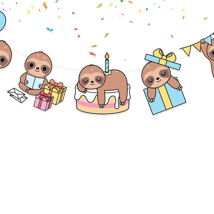 Cheerful Sloth Party Cartoon Banner - Adorable Celebration Decor for All Ages