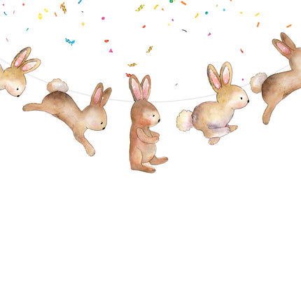 Hoppy Friends Bunny Cartoon Banner - Whimsical Rabbit Decor for Kids' Rooms