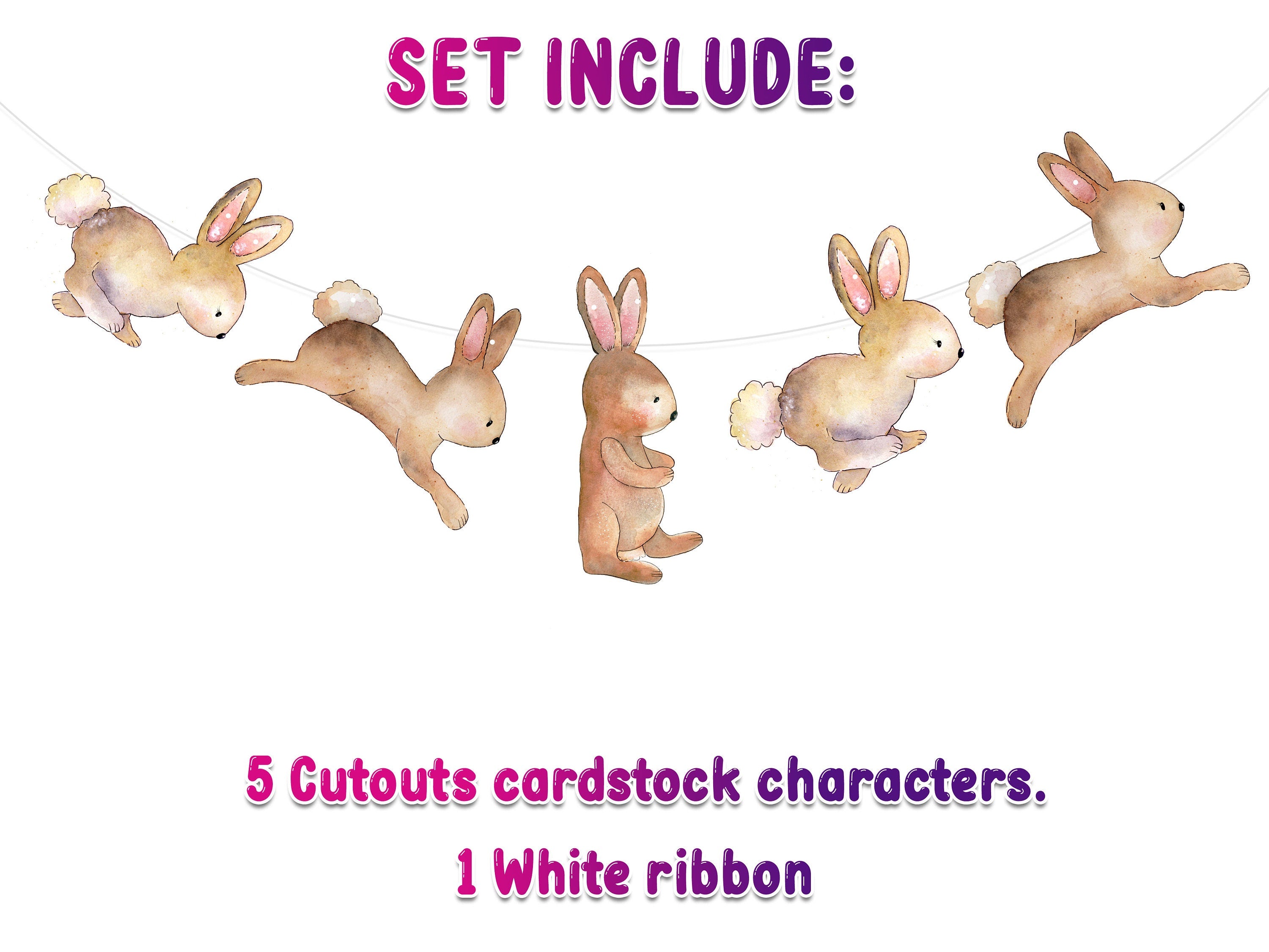 Hoppy Friends Bunny Cartoon Banner - Whimsical Rabbit Decor for Kids' Rooms