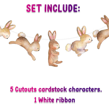 Hoppy Friends Bunny Cartoon Banner - Whimsical Rabbit Decor for Kids' Rooms