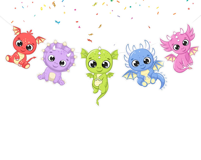 Magical Mini Dragons Cartoon Banner - Enchanting Decor for Kids' Fantasy Room