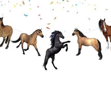Majestic Horses Cartoon Banner - Equestrian Themed Decor for Horse Lovers