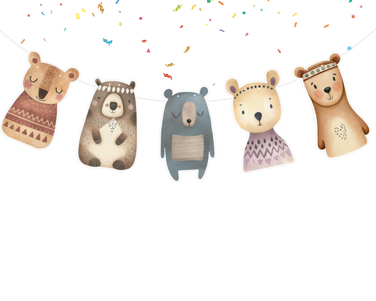 Whimsical Woodland Bears Banner - Charming Forest Friends Decor for Kids