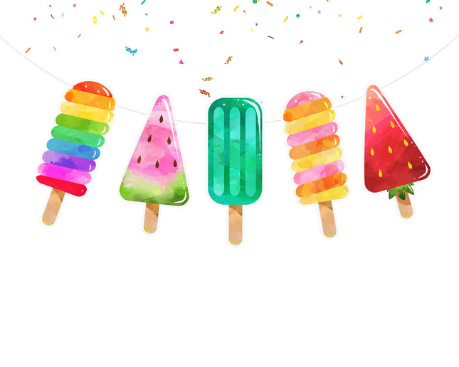 Colorful Popsicle Cartoon Banner for Sweet Summer Parties and Frozen Treat Celebrations