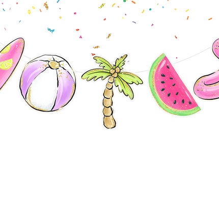 Splashy Pool Party Cartoon Banner for Summertime Fun and Tropical Celebrations