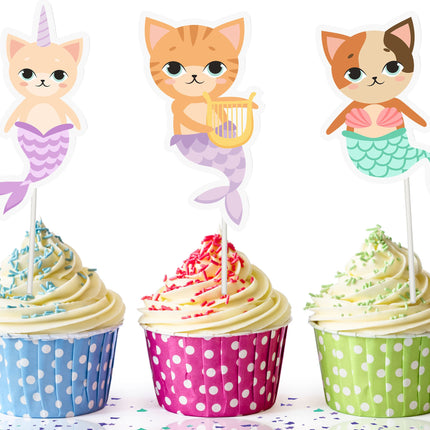 Meowmaid Mercat Cupcake Toppers - Purr-fect Under-the-Sea Charm for Your Sweets
