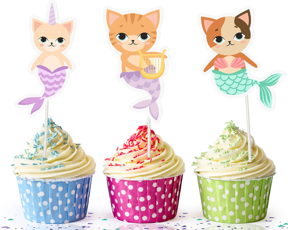 Meowmaid Mercat Cupcake Toppers - Purr-fect Under-the-Sea Charm for Your Sweets