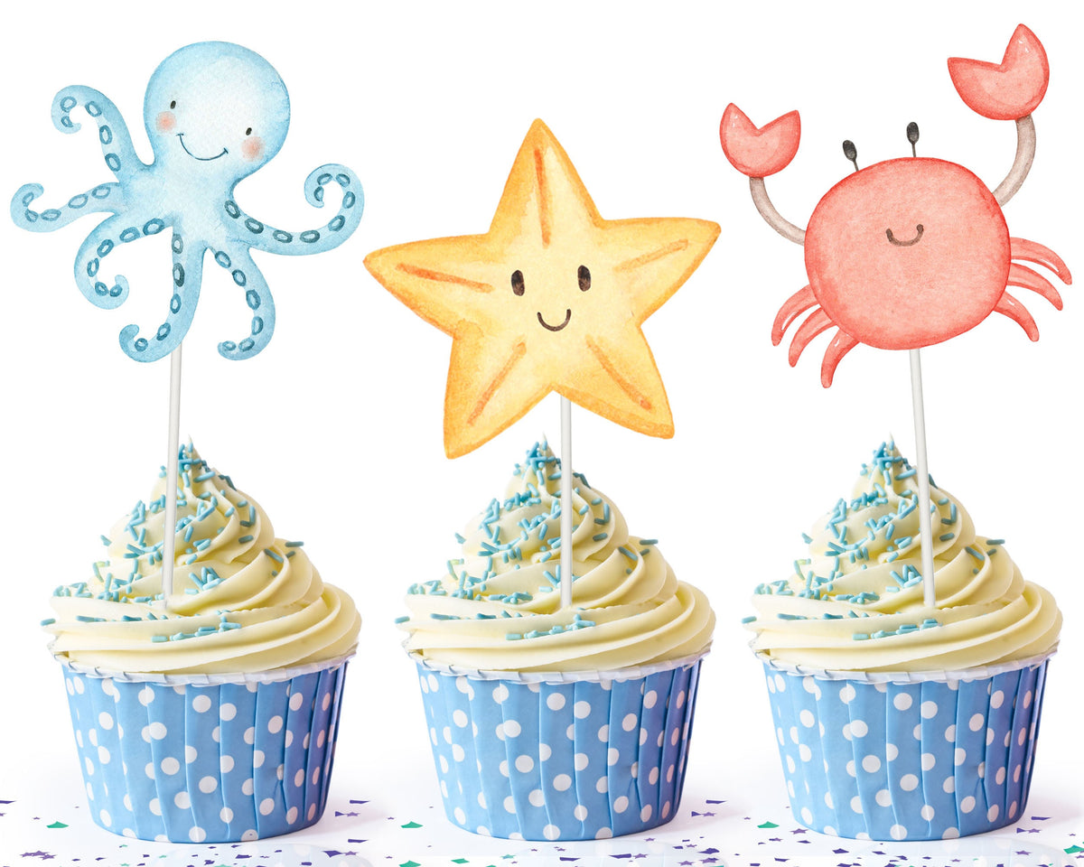 Under the Sea Cupcake Toppers - Dive into a World of Fun with Whimsical Ocean-Themed Party Decor