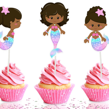 Afro Mermaid Cupcake Toppers - Perfect for Birthday Celebrations and Party Decorations Media 1 of 4