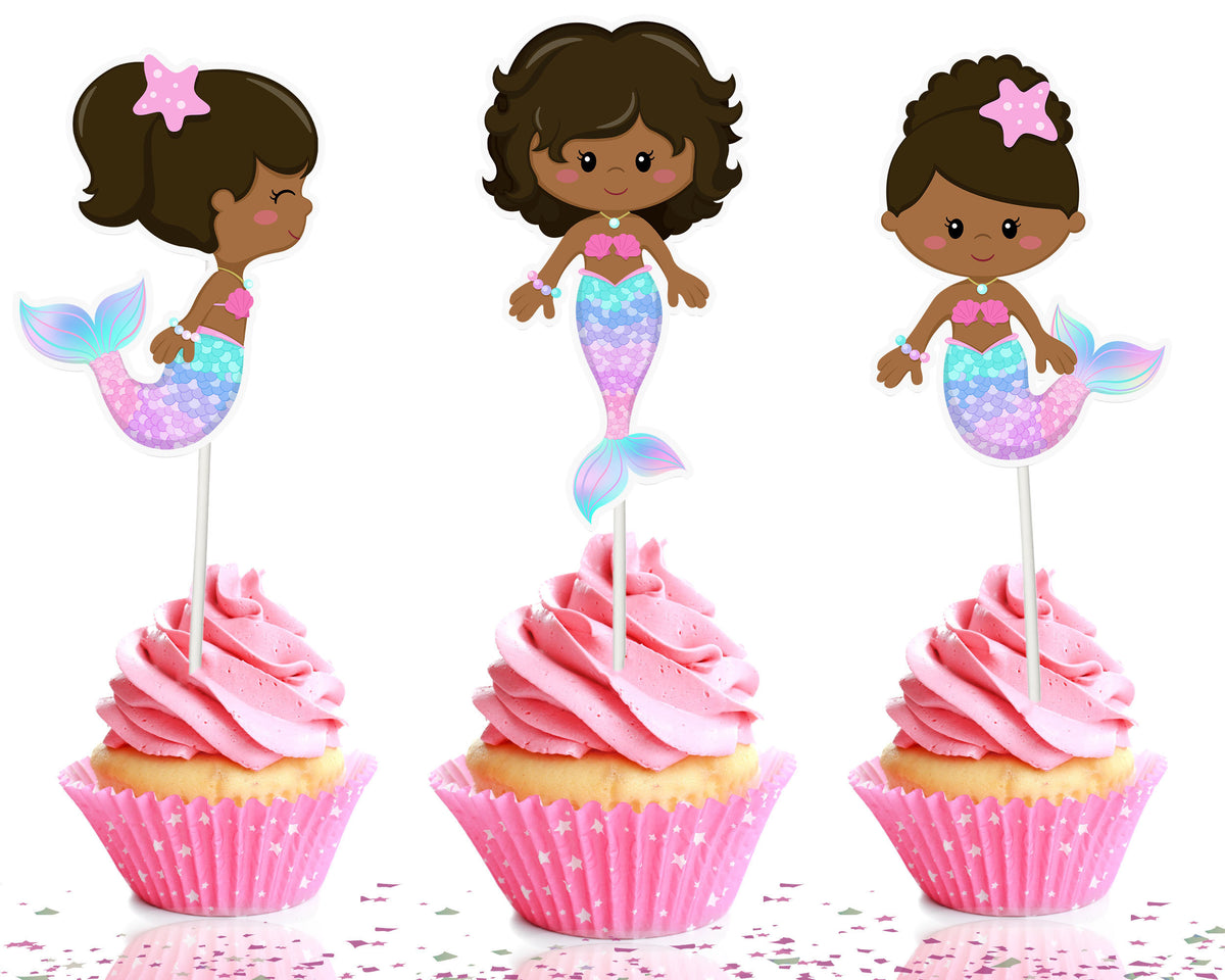 Afro Mermaid Cupcake Toppers - Perfect for Birthday Celebrations and Party Decorations Media 1 of 4