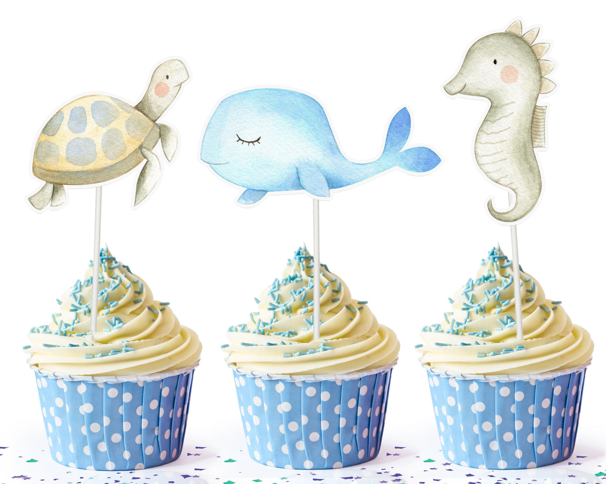 Ocean Adventure Cupcake Toppers - Set of 10 Whimsical Under-the-Sea Decorations for Themed Parties