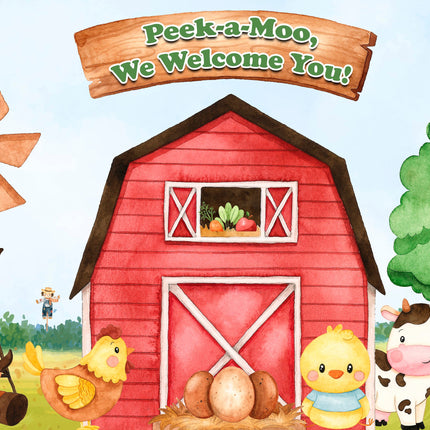 Peek-a-Moo! Farm Baby Shower and Birthday Backdrop 5x3 FT - Cute Farm Animals Party
