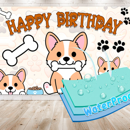Adorable Corgi Birthday Backdrop 5x3 FT - Perfect Party Decoration for Dog Lovers